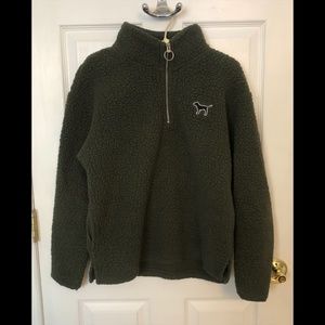 PINK Victoria Secret Olive Green Half-Zip Sherpa Pullover — Small